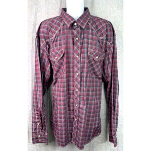 Pelham Western Style Long Sleeve Snap Button Shirt Men's Size 4X Maroon Plaid